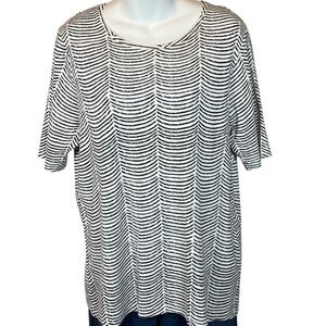 Chico's Shirt Size XL Black and White Striped Short Sleeve Top